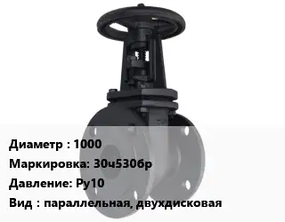 Задвижка чугунная 1000 30ч530бр Ру10 параллельная, двухдисковая